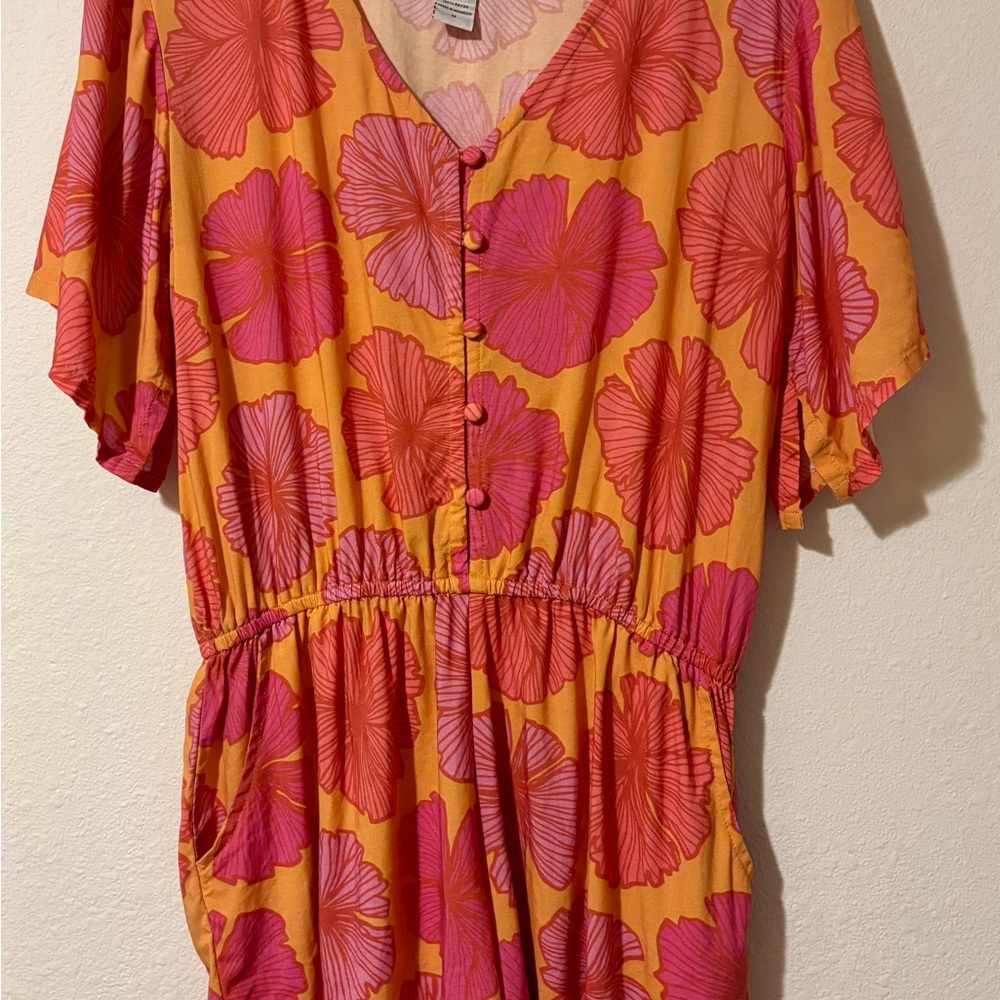 YIREH +Jana Lam Vibrant Hawaiian Floral Button-Down Rompers Size M